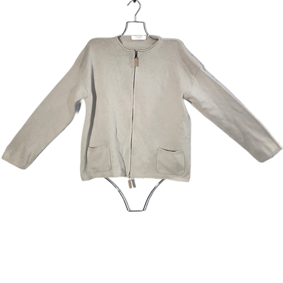 TONET Carella minimalist  neutral zip up cardigan sweater size 42 EU 6 US - Picture 1 of 15